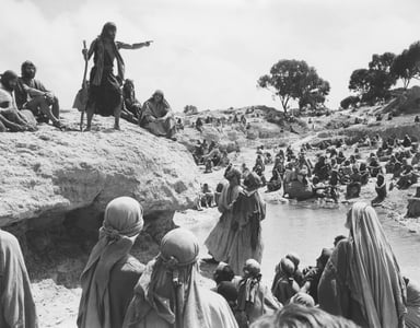 Michael York: Giovanni il Battista predica alla folla sulle rive del Giordano.