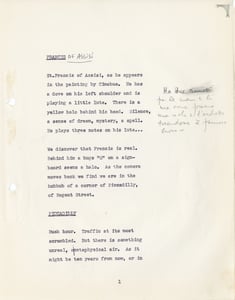 le prime pagine del copione con la prima idea del film, come musical contemporaneo.