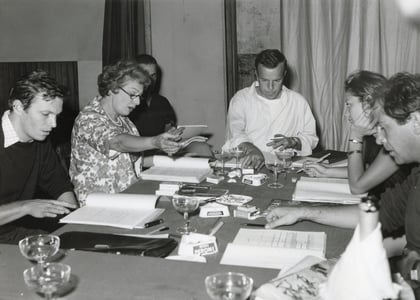 Umberto Orsini, Andreina Pagnani, Zeffirelli, Manuela Andrei ed Enrico Maria Salerno durante le prime prove.
