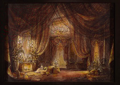 Bozzetto di Zeffirelli per la scena del primo atto