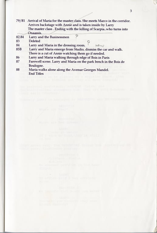 First pages of the script for the post-production of the film, compiled by script supervisor Angela Allen, with notes by Zeffirelli.