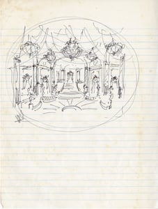 Zeffirelli's sketch for the salon of Flora's house.