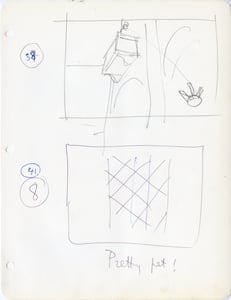Story board appuntato da Zeffirelli per la sequenza dell'arrivo di Richard Burton, interprete di Petruccio.