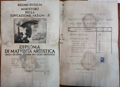 Art High School Diploma, achieved 21st july 1941.