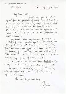 Lettera di Zeffirelli a Judi Dench, per proporle di interpretare la parte di Arabella.