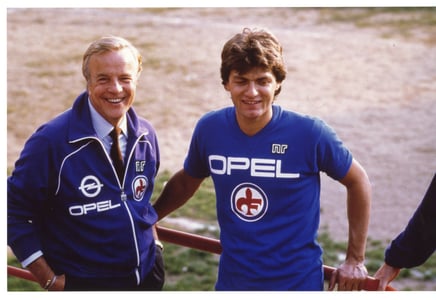 Under the photograph: With Giancarlo Antognoni, Fiorentina midfielder, between the late 70s and early 80s.