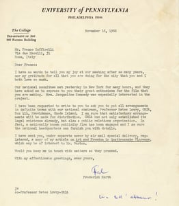 Lettera di Frederick Hartt a Franco Zeffirelli. 1966.