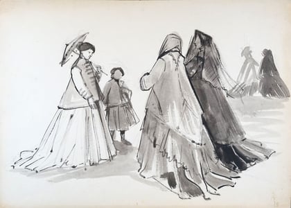 Piero Tosi's sketches for the costumes of some secondary characters in the film.