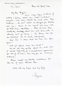 Lettera di Zeffirelli a Maggie Smith, per proporle di interpretare la parte di Lady Hester.