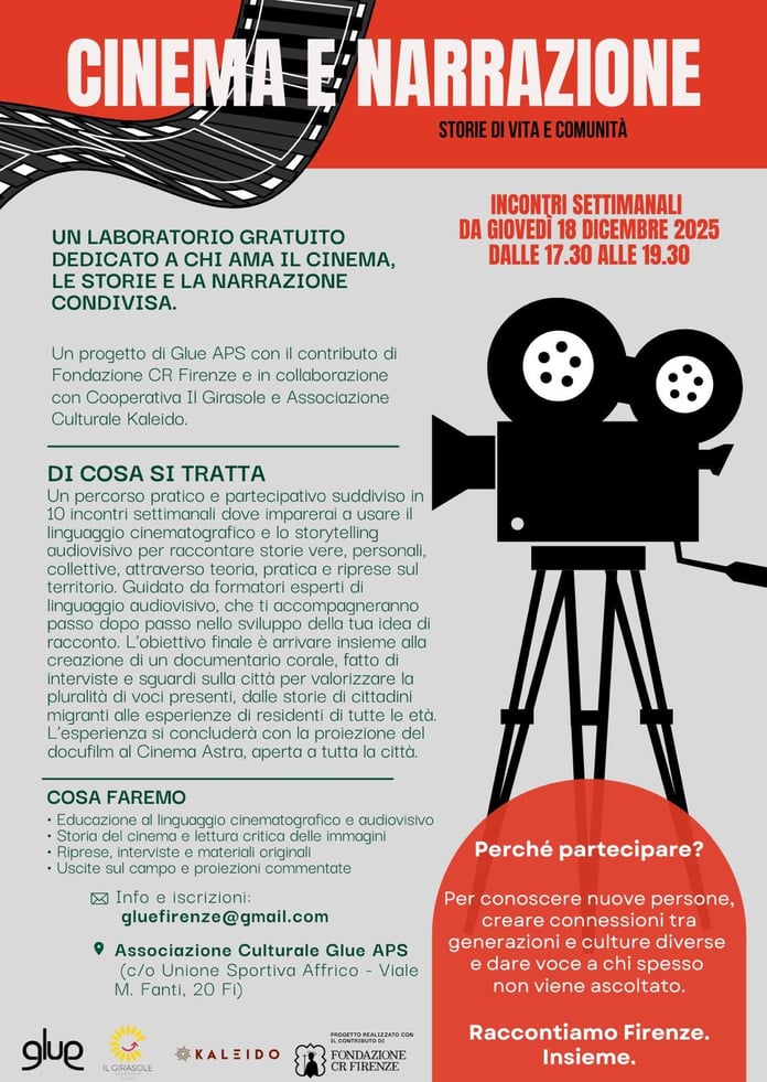 Volantino divulgativo Cinema e Narrazione Glue Firenze