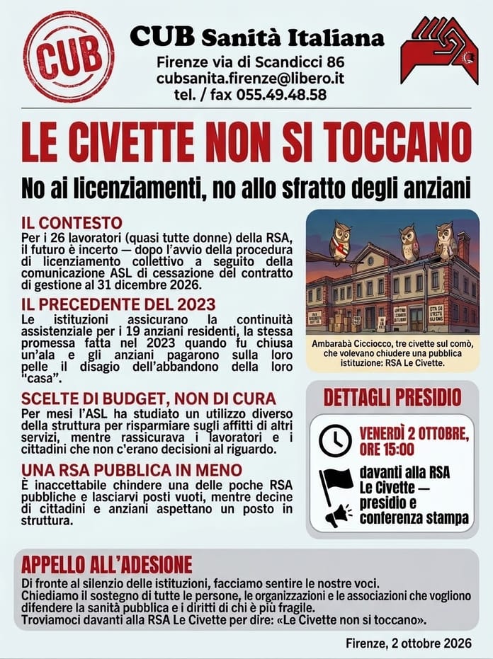 venerdì 2 ottobre ore 15 presidio RSA Civette