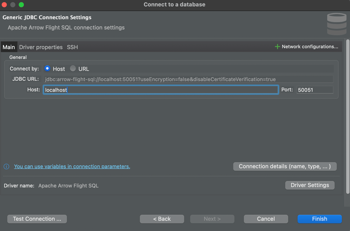 Connect to a database window 2