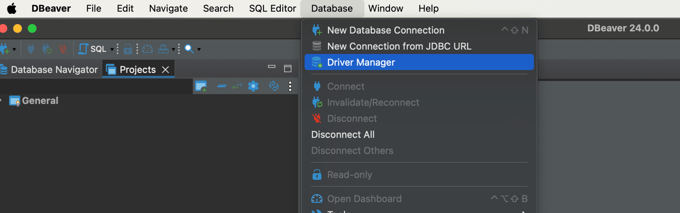 Driver manager menu option