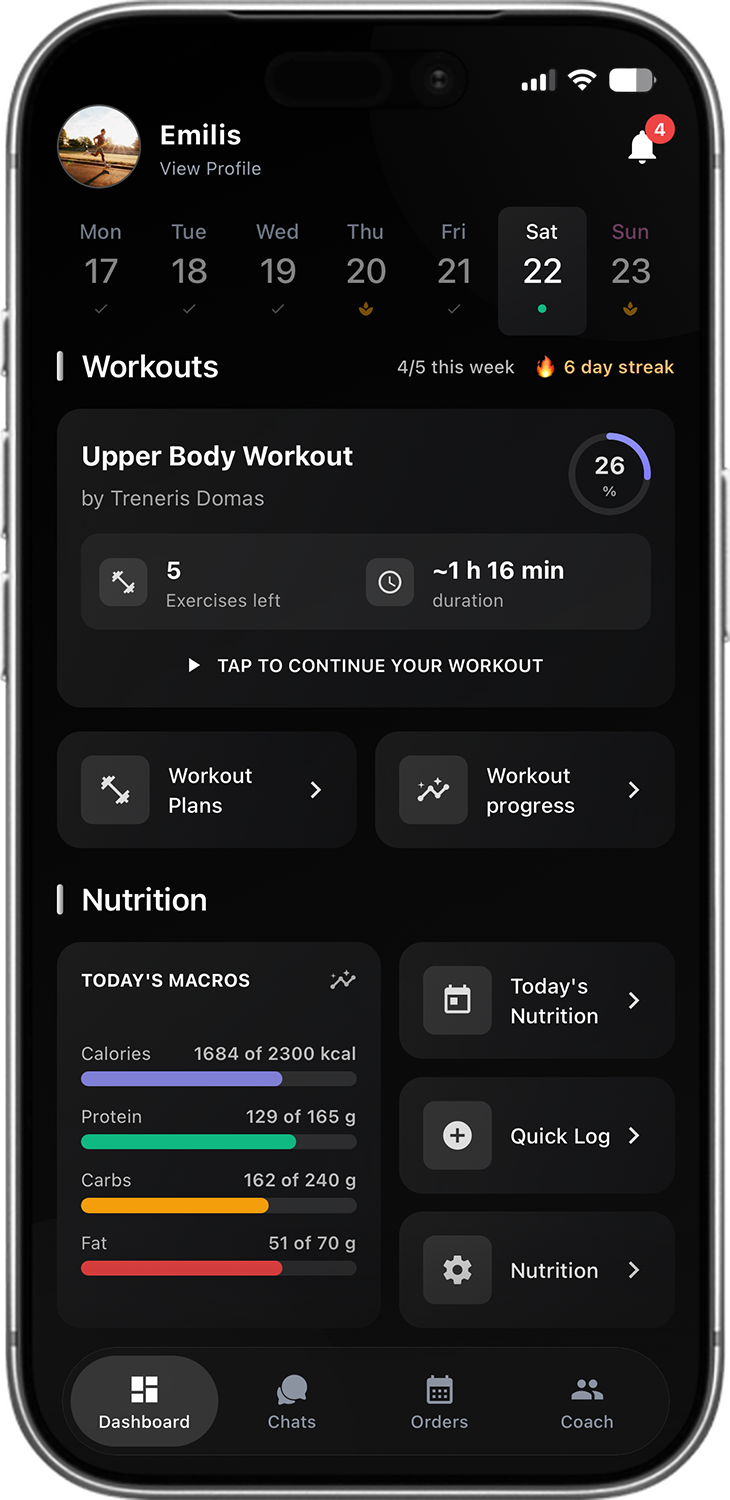 Sportstep app — home screen