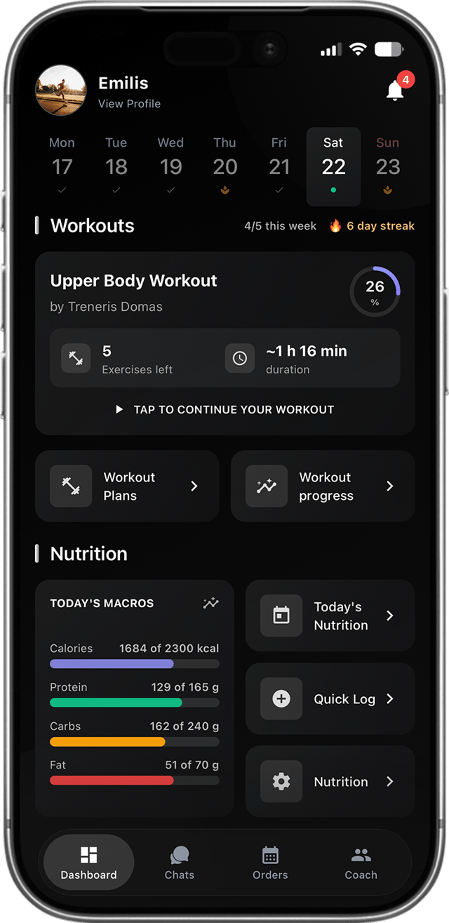 Sportstep app — home screen