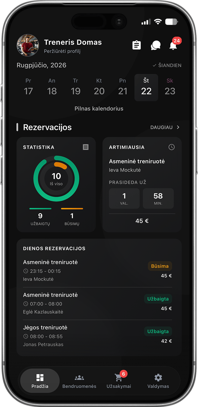 Sportstep trenerio programėlė: rezervacijos ir dienos tvarkaraštis