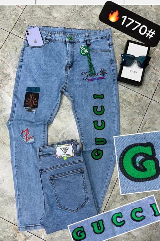 Quality Blue Gucci patch Jeans for men - Turbocart - Free Same Day Delivery  Shopping