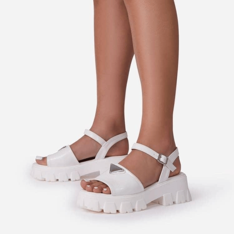 white cleated platform sandals