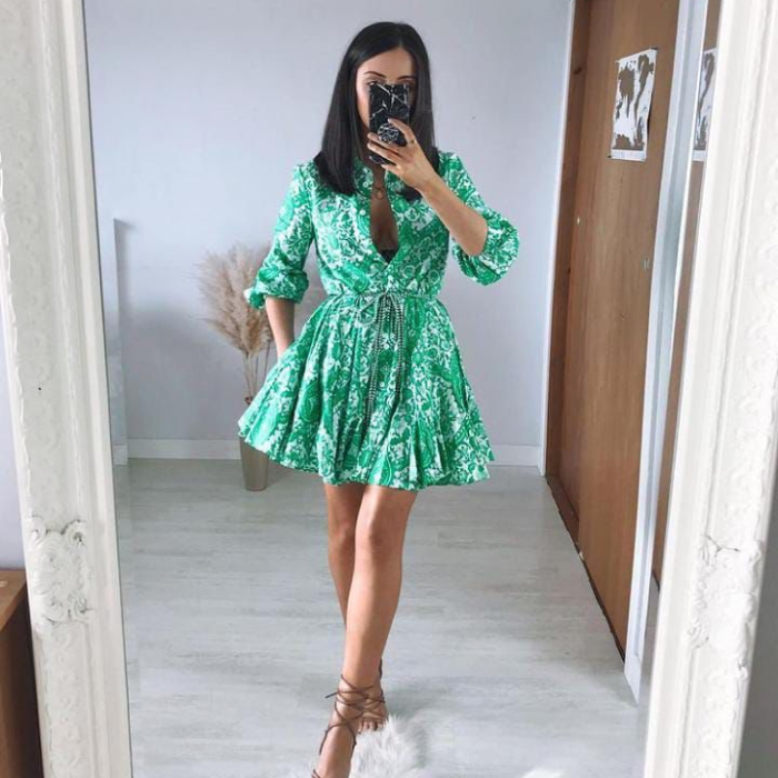 print zara green mini dress