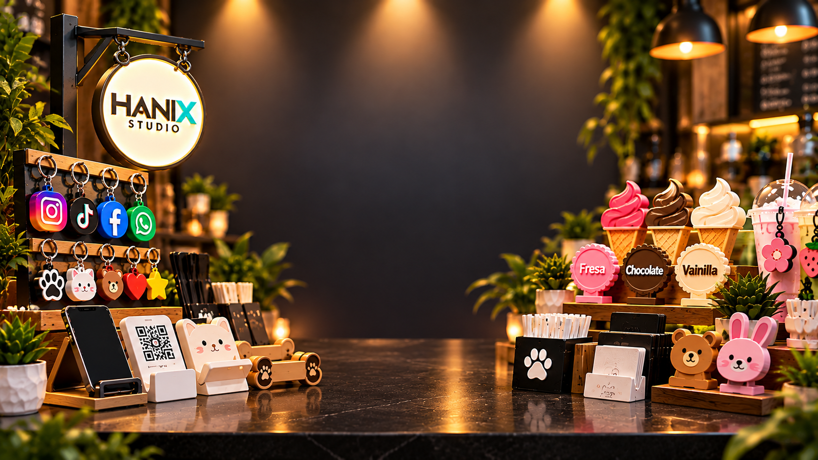 Accesorios 3D personalizados para negocios: llaveros, exhibidores, soportes QR y artículos decorativos para comercios