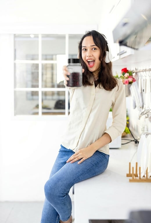 Customer smiling with product
