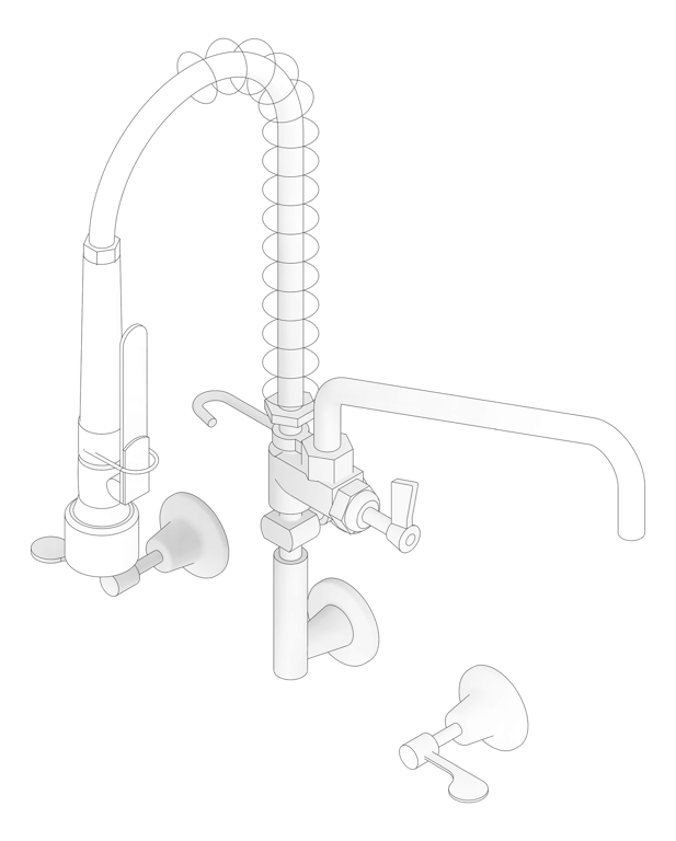 3D Documentation Image of TapSet Wall 3monkeez WallStopsAndElbow PreRinseUnit PotFiller Cafe