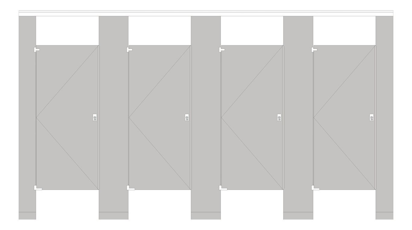 Front Image of CubicleArray FloorAnchored AccuratePartitions StainlessSteel OverheadBraced IntegratedPrivacy