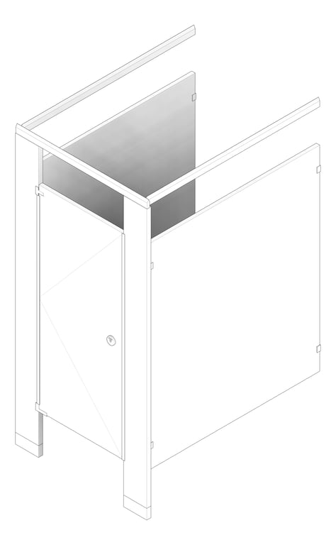 3D Documentation Image of Cubicle FloorAnchored GlobalPartitions StainlessSteel OverheadBraced UltimatePrivacy