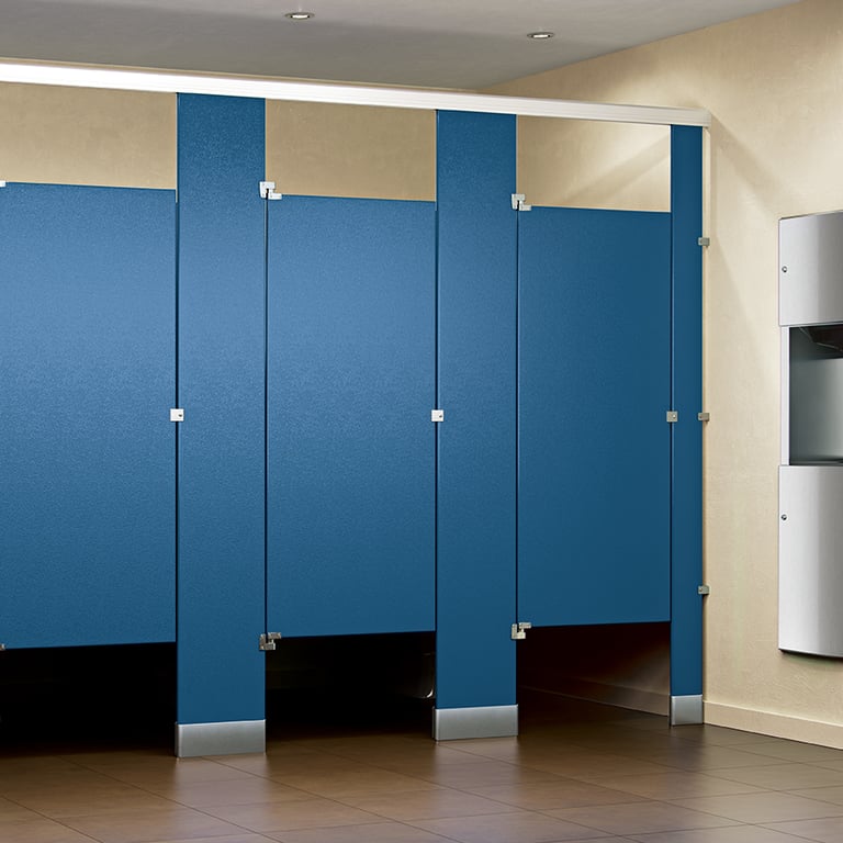 ASI-SolidPlasticPartitions@2x.jpg Image of UrinalScreen FloorAnchored AccuratePartitions PowderCoatSteel PilasterMount