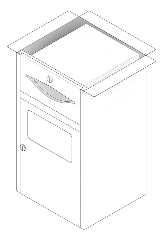 3D Documentation Image of CombinationUnit UnderBench ASIJDMacDonald Traditional PaperDispenser WasteBin 38L