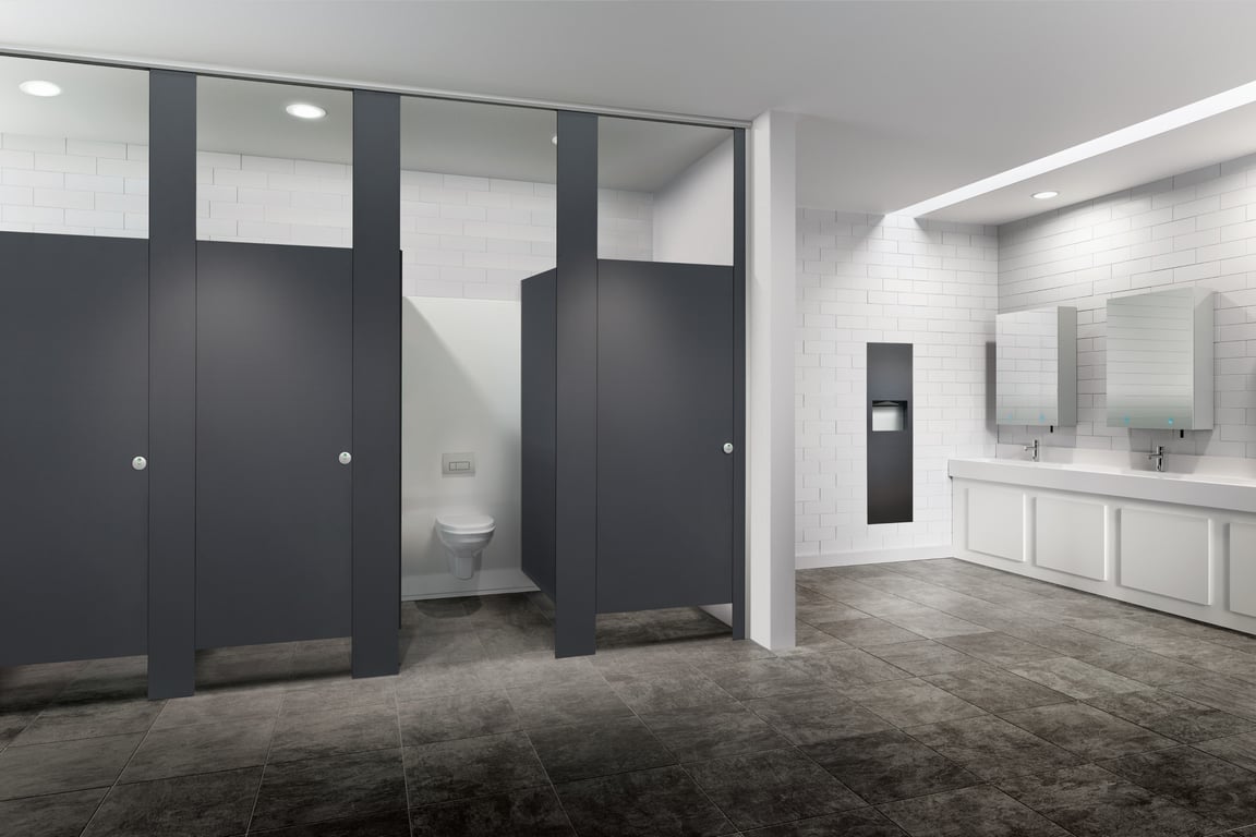 Frontal Floor to Ceiling In Situ Image of ASI JD MacDonald - Toilet Partitions