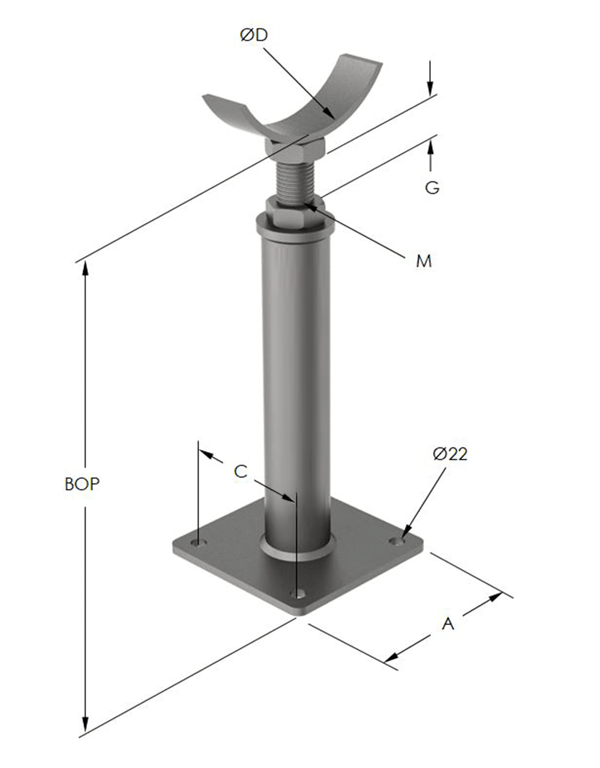 1AG630 Image of Pipe Support Height Adjustable Anchorage Cradle Mount AG630
