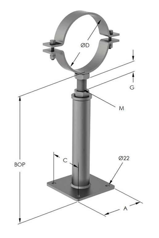 1AG631 Image of Pipe Support Height Adjustable Anchorage Clamp Mount AG631
