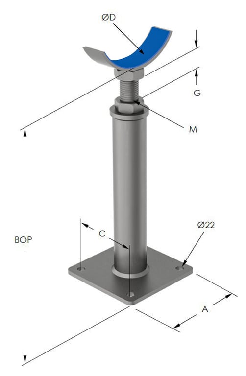 1AG634 Image of Pipe Support Height Adjustable Anchorage Cradle Mount Insulated AG634
