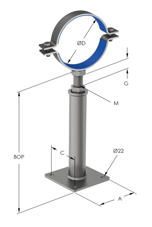 1AG636 Image of Pipe Support Height Adjustable Anchorage Clamp Mount Insulated  AG636