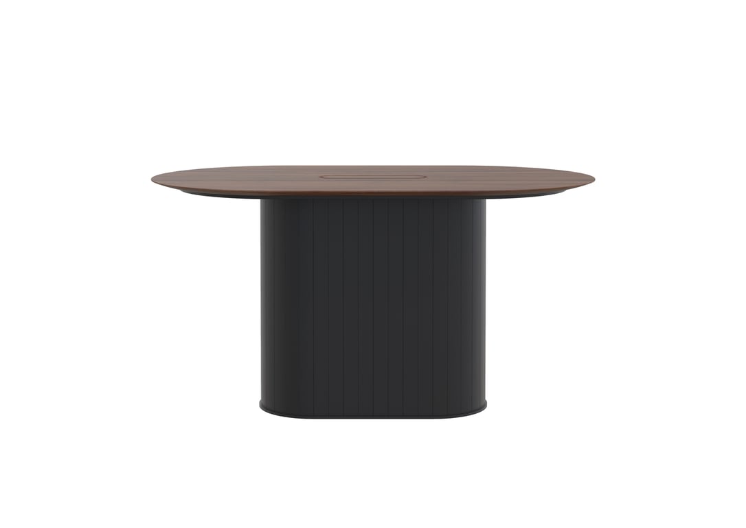 AspectFurniture Atlas Pill FH Leaner 1200W x 2000L 6P Walnut Mannex Black Image of Table Pill AspectFurniture Atlas 6Person