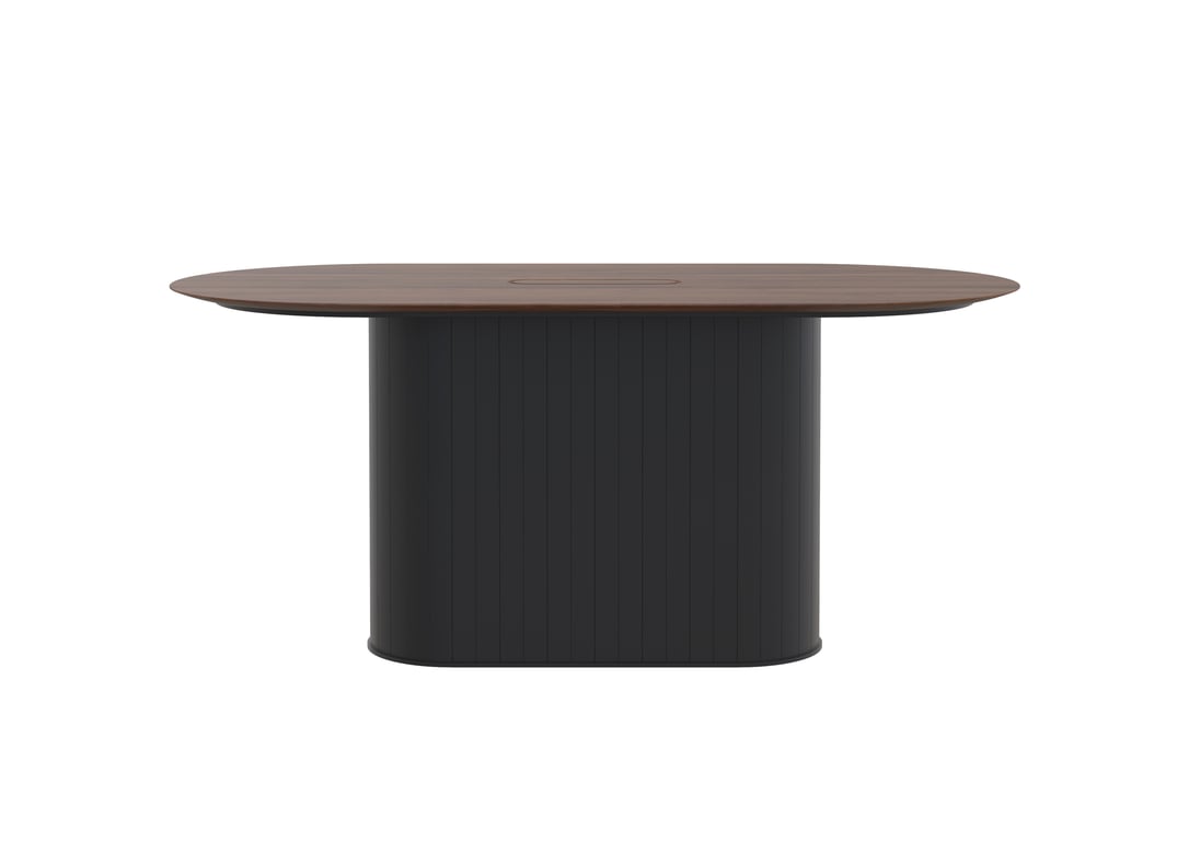 AspectFurniture Atlas Pill FH Leaner 1200W x 2400L 8P Walnut Mannex Black Image of Table Pill AspectFurniture Atlas 8Person