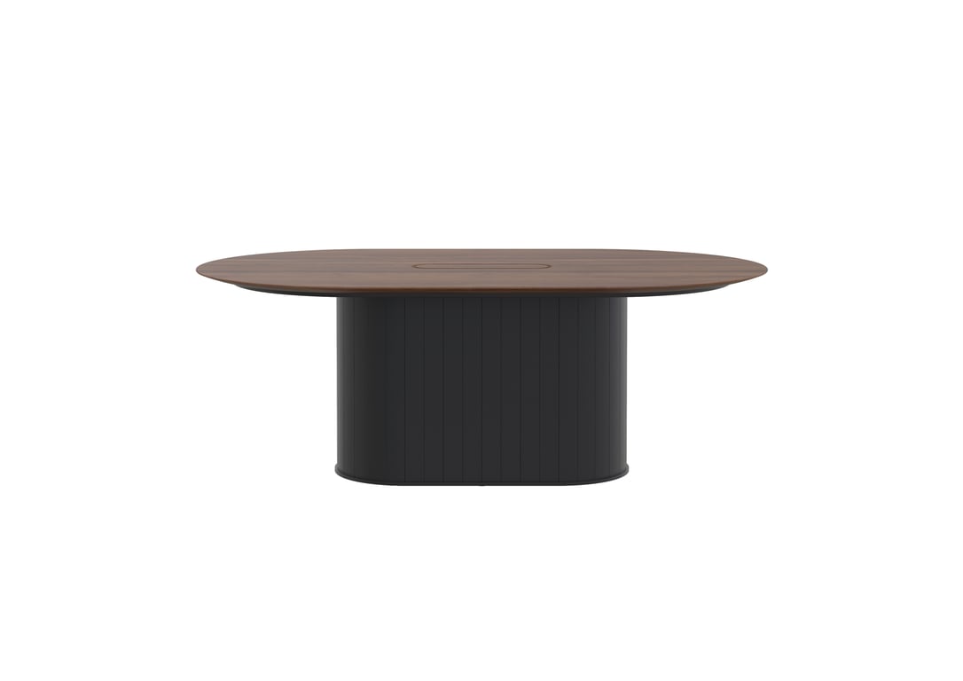 AspectFurniture Atlas Pill FH Table 1200W x 2000L 6P Walnut Mannex Black Image of Table Pill AspectFurniture Atlas 6Person
