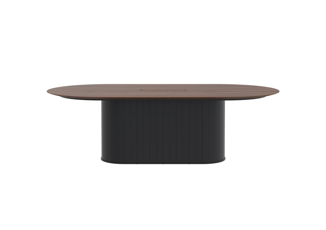 AspectFurniture Atlas Pill FH Table 1200W x 2400L 8P Walnut Mannex Black Image of Table Pill AspectFurniture Atlas 8Person