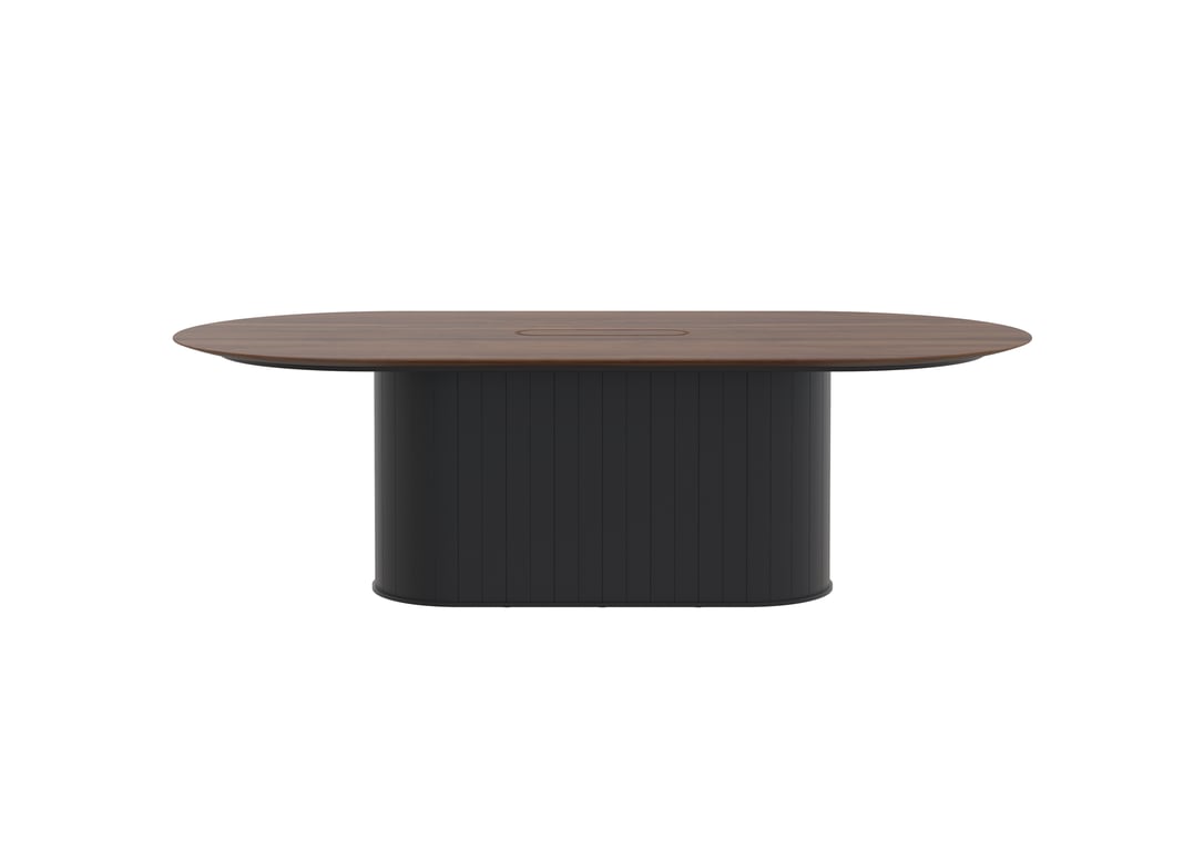 AspectFurniture Atlas Pill FH Table 1200W x 2400L 8P Walnut Mannex Black Image of Table Pill AspectFurniture Atlas 8Person