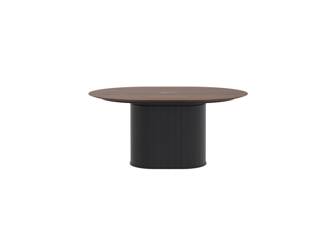 AspectFurniture Atlas Pill SS Table 1200W x 1600L 4P Walnut Mannex Black Image of Table Pill AspectFurniture Atlas 4Person AdjustableHeight