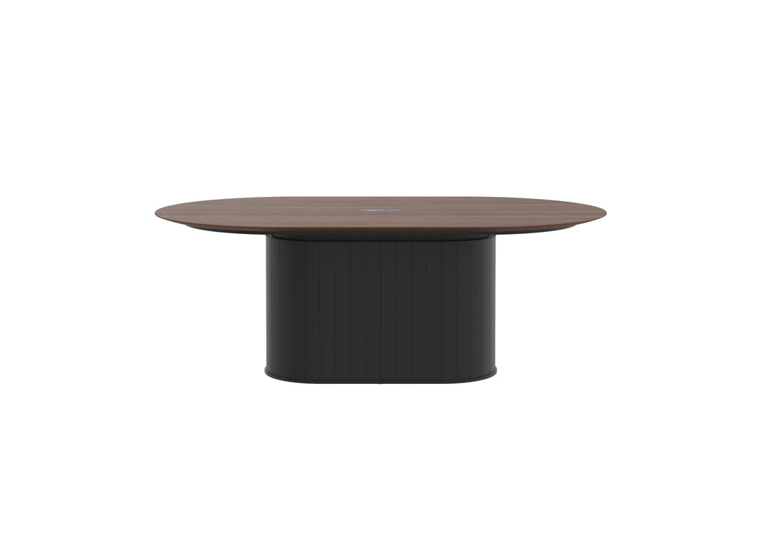 AspectFurniture Atlas Pill SS Table 1200W x 2000L 6P Walnut Mannex Black Image of Table Pill AspectFurniture Atlas 6Person AdjustableHeight