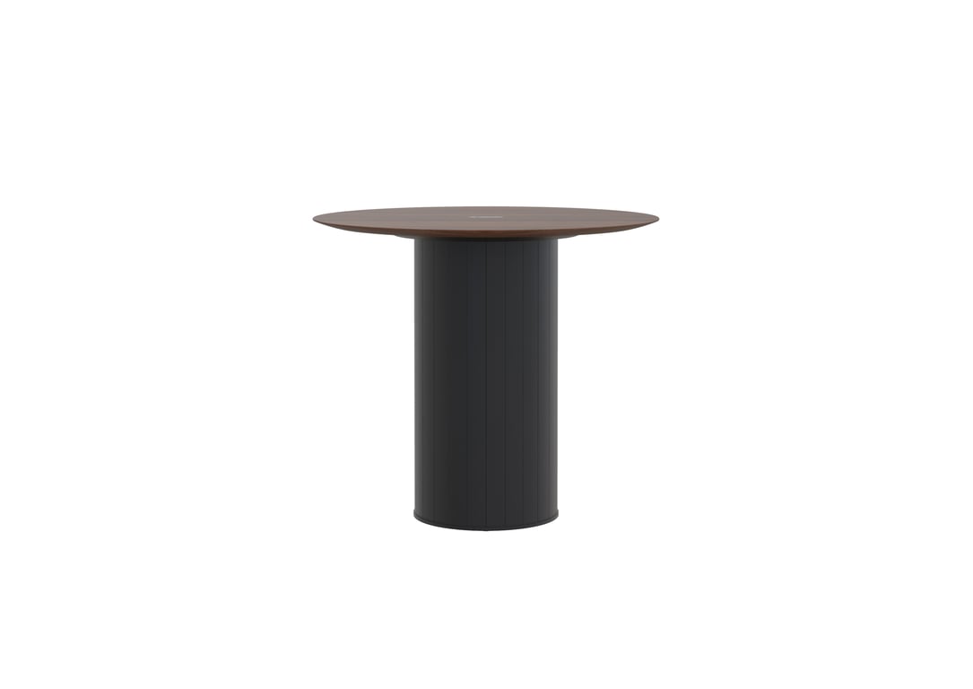 AspectFurniture Atlas Round FH Leaner 1200D 4P Walnut Mannex Black Image of Table Round AspectFurniture Atlas 4Person