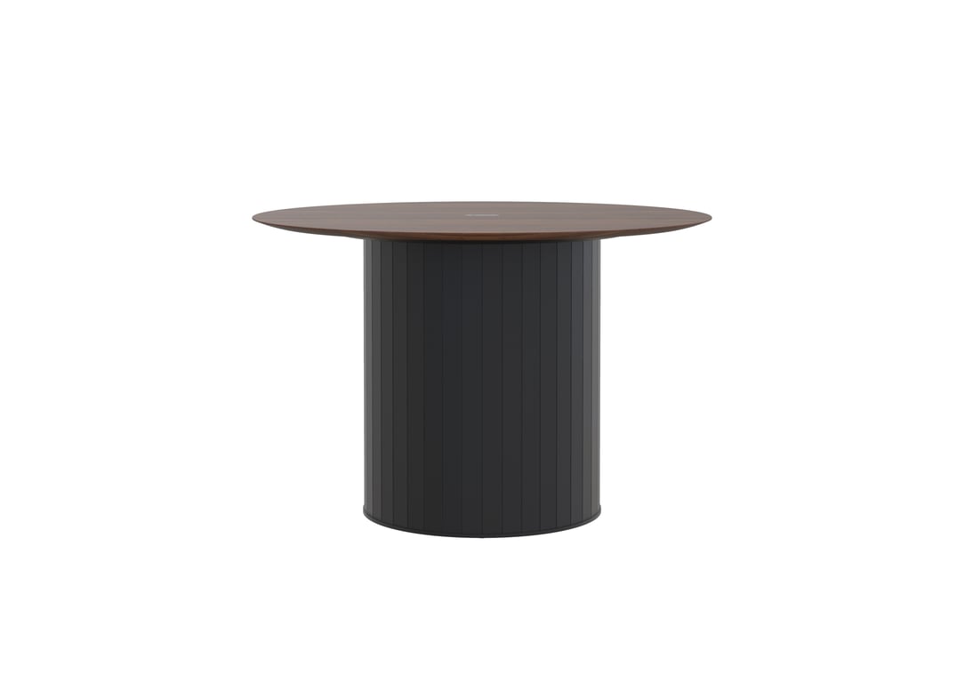 AspectFurniture Atlas Round FH Leaner 1600D 6P Walnut Mannex Black Image of Table Round AspectFurniture Atlas 6Person