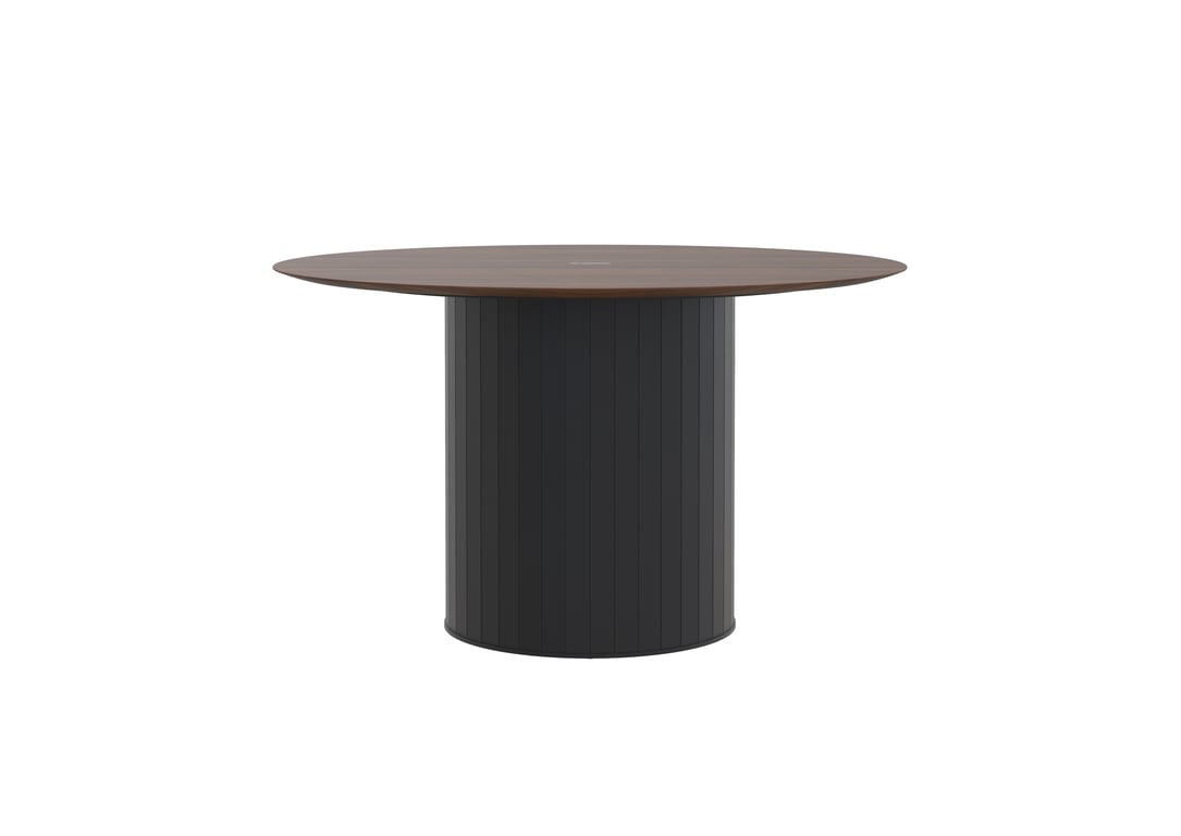 AspectFurniture Atlas Round FH Leaner 1800D 8P Walnut Mannex Black Image of Table Round AspectFurniture Atlas 8Person