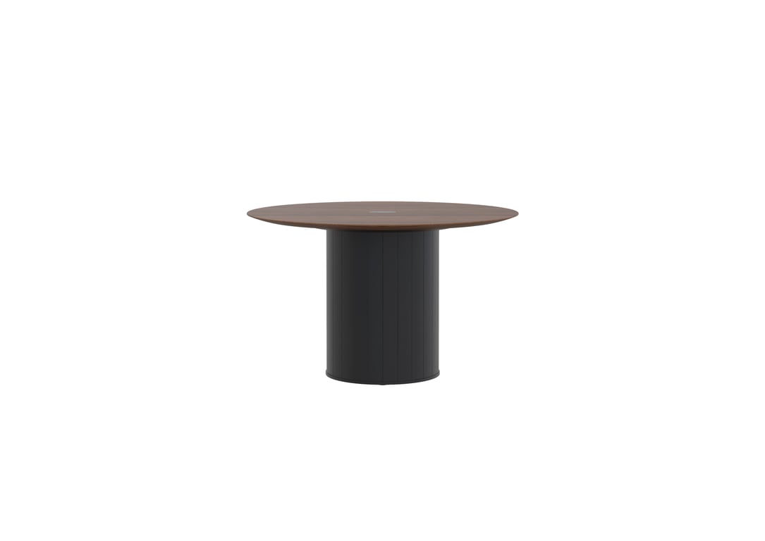 AspectFurniture Atlas Round FH Table 1200D 4P Walnut Mannex Black Image of Table Round AspectFurniture Atlas 4Person