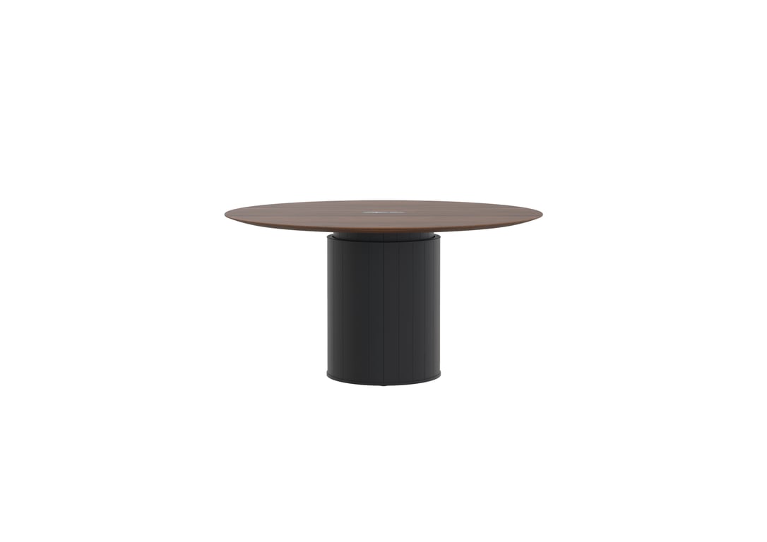 AspectFurniture Atlas Round SS 1400D 5P Walnut Top Mannex Black Image of Table Round AspectFurniture Atlas 5Person AdjustableHeight