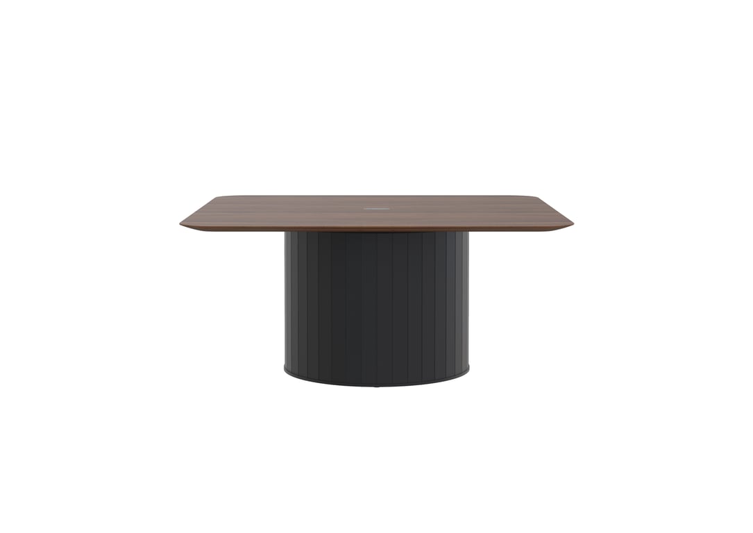 AspectFurniture Atlas Square FH Table 1600x1600 6P Walnut Mannex Black Image of Table Square AspectFurniture Atlas 6Person