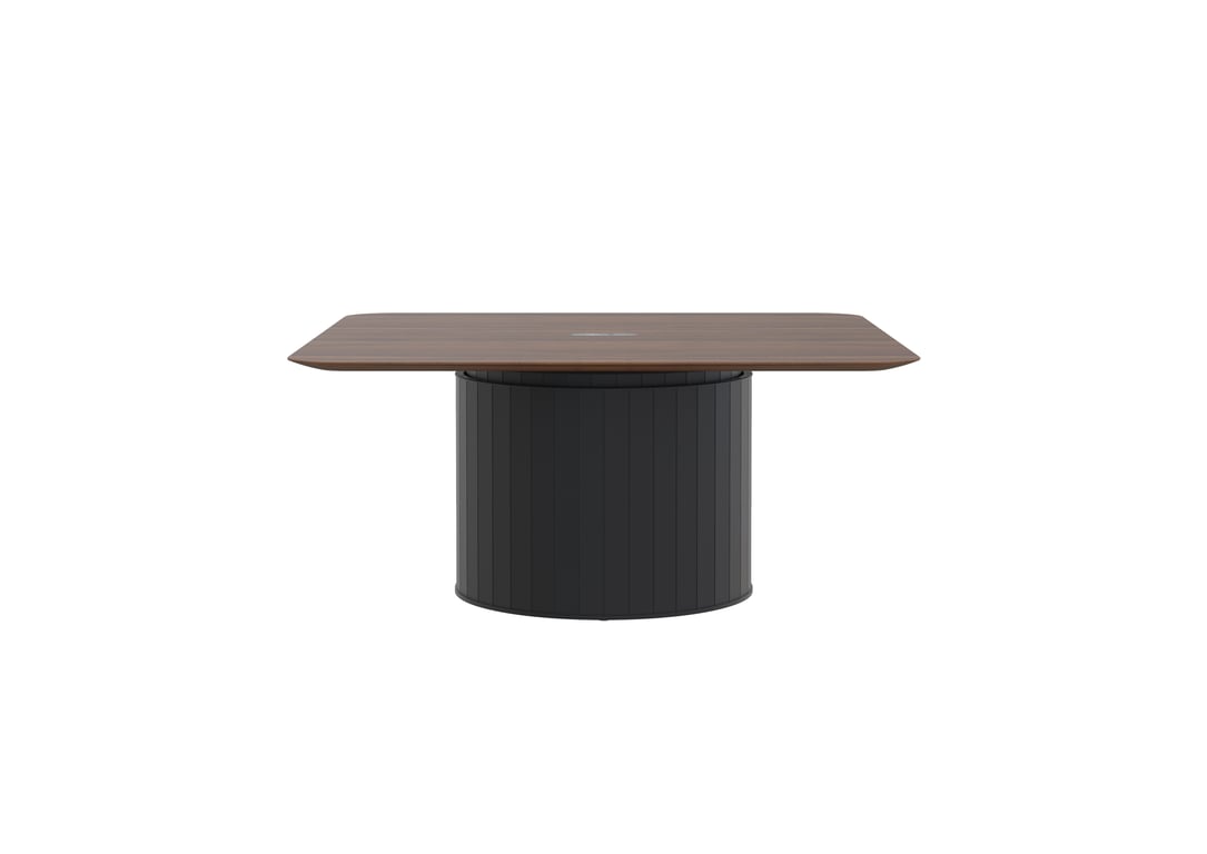 AspectFurniture Atlas Square SS Table 1600x1600 6P Walnut Mannex Black Image of Table Square AspectFurniture Atlas 6Person AdjustableHeight