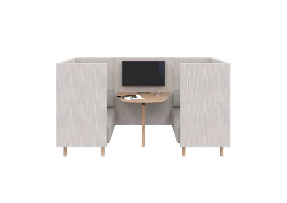 AspectFurniture Forum Booth 4P HB Timber Legs Kvadrat Lila.6014 Image of OfficePod Workspace AspectFurniture Forum FourSeaterBooth HighBack